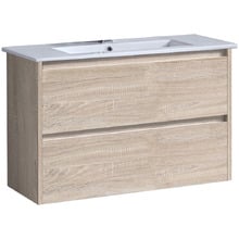 Evos 900mm Oak Wall Hung Single Vanity with Ceramic Countertop